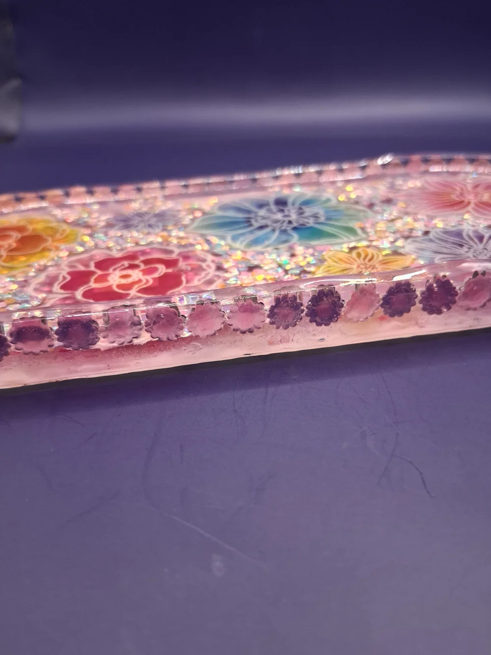 Handcrafted Floral Resin Trinket Tray in Rainbow Pastels